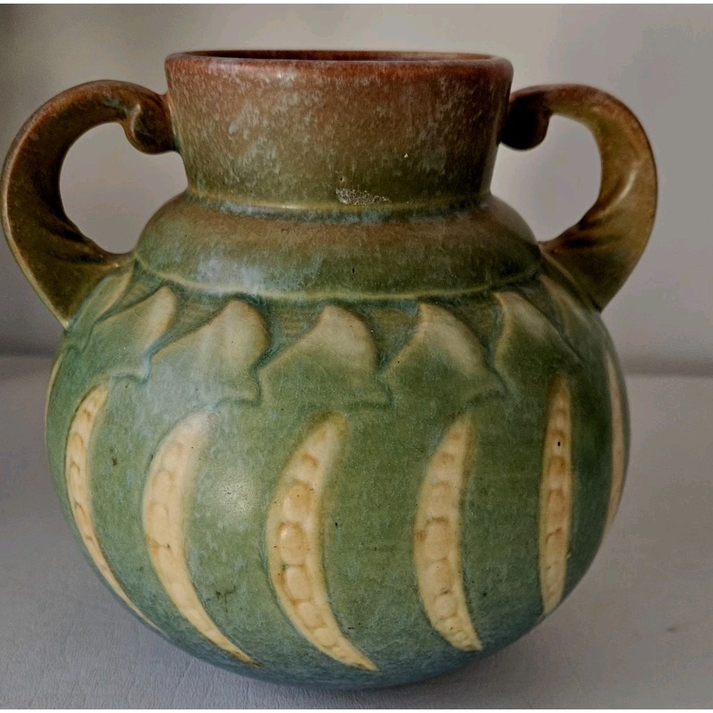 USA Roseville Falline Pea Pod Art Deco Pottery Flower Plant Vase # 644-6